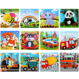 SANNIX 12 Pack Wooden Jigsaw Puzzles for Toddlers 3 4 5 Years Old, Party Favors Animals Jigsaw for Kids, Transportation Educational Puzzles Travel Toy with 12 Organize Bags SANNIX
