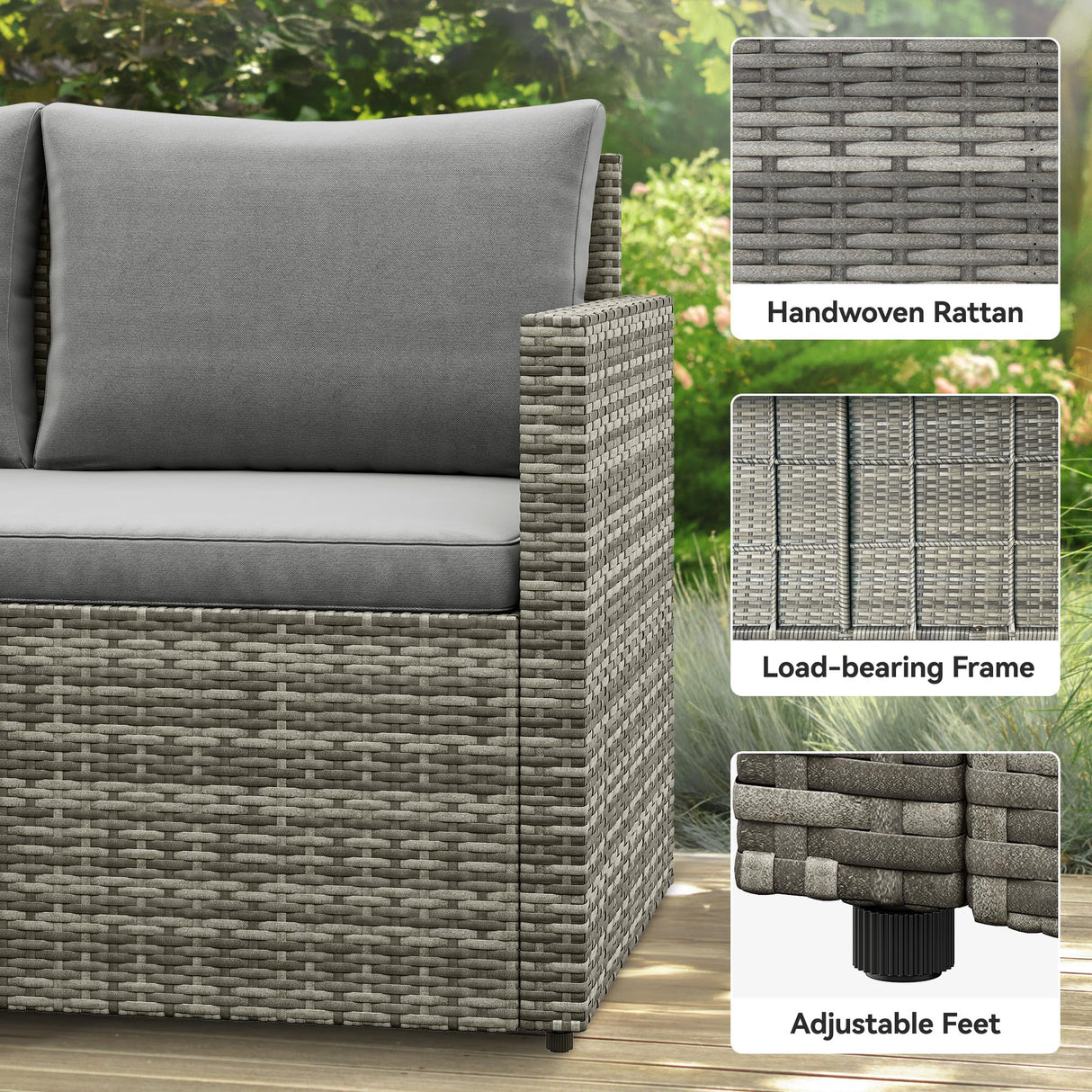 YITAHOME Patio Wicker Furniture Set, Outdoor Sectional Sofa with Stools and Lift-Top Coffee Table 6-Piece, All-Weather Conversation Set for Garden, Backyard, Grey YITAHOME