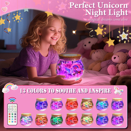 Unicorn Light-Up Terrarium Kit for Kids Birthday Gift for Girls Ages 4 5 6 7 8-12 Year Old - Unicorn Toys for Girls LED Night Light Birthday Gift DIY Arts and Crafts Kit for Kids AOFEGRLT