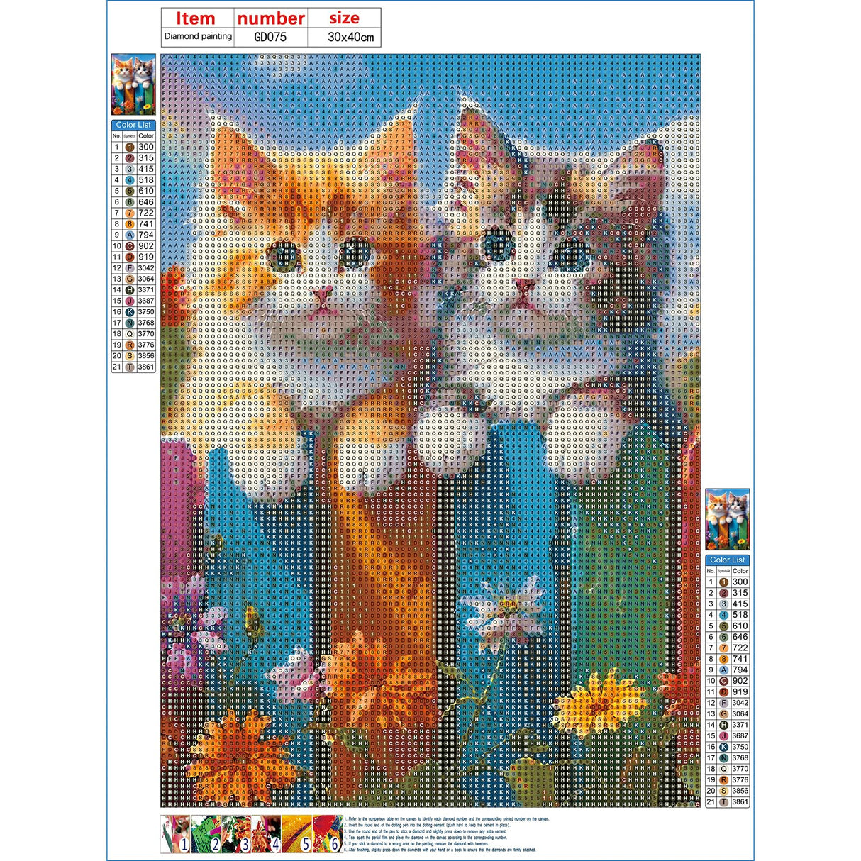GDYEEH DIY 5D Cats Diamond Art Painting Kits, Kitten Full Round Drill Sparkling Diamond Painting Picture, Flowers Diamond Painting Art Craft Kits for Adults Beginners, Home Wall Decor 12x16inch GDYEEH