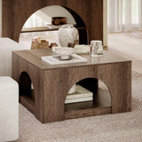 LIKEMET Large Coffee Table, 35.5-Inch LED Center Table with Storage, Square Low Table for Living Meeting Room, Easy Assembly LIKEMET