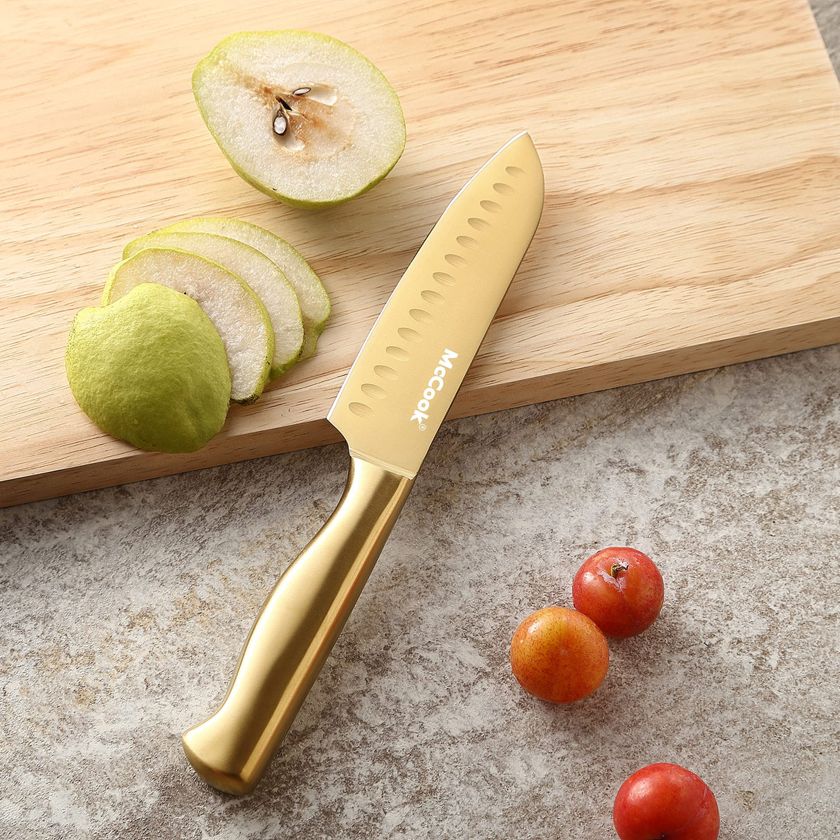 McCook® Knife Sets, Golden Titanium Stainless Steel Kitchen Knife Block Sets with Built-in Sharpener McCook