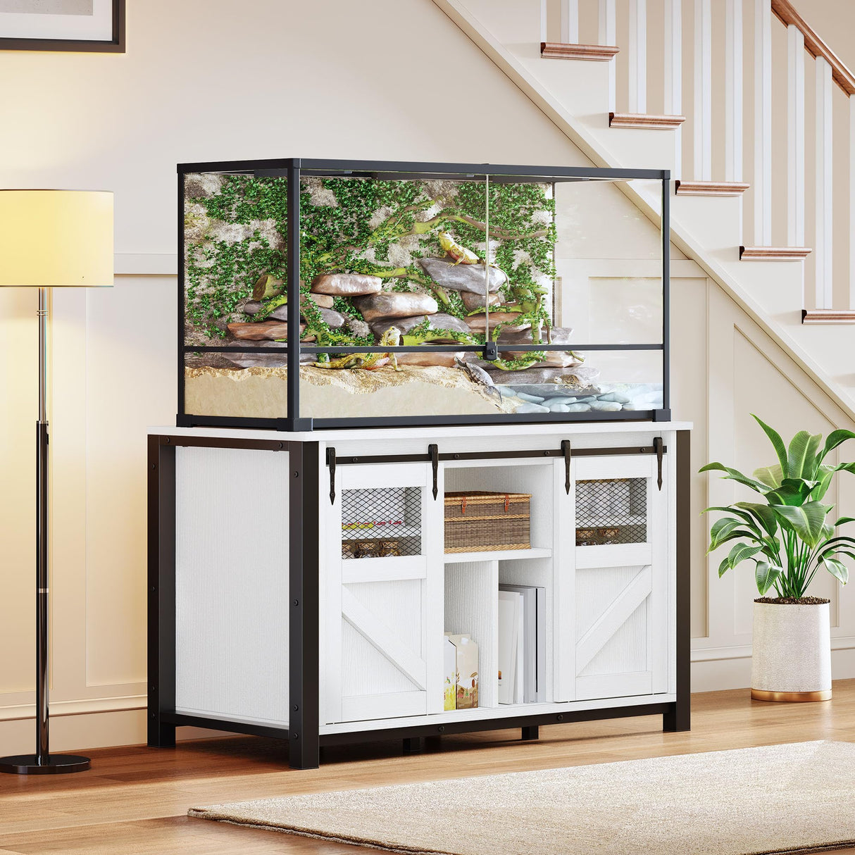 YITAHOME 120 Gallon Reptile Tank Stand with Power Outlets, Heavy Duty Large Reptile Tank Stand with Barn Door, Reptile Tank Turtle Terrariums Table for Accessories Storage,1100LBS Capacity YITAHOME