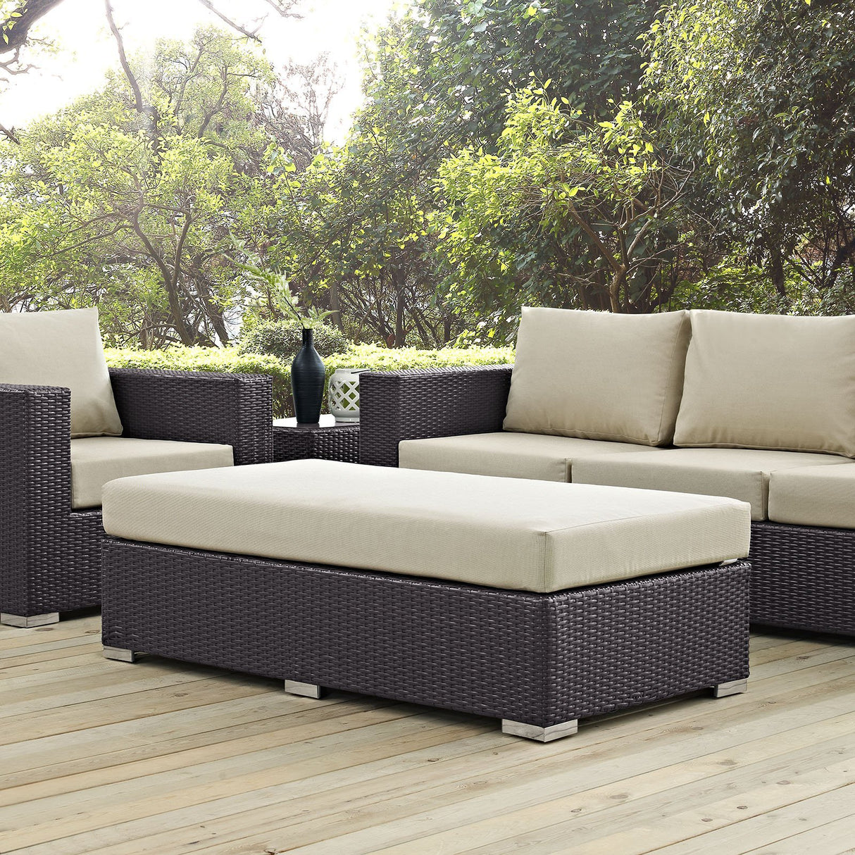 Modway Convene Wicker Rattan Outdoor Patio Rectangle Ottoman in Espresso Mocha Modway