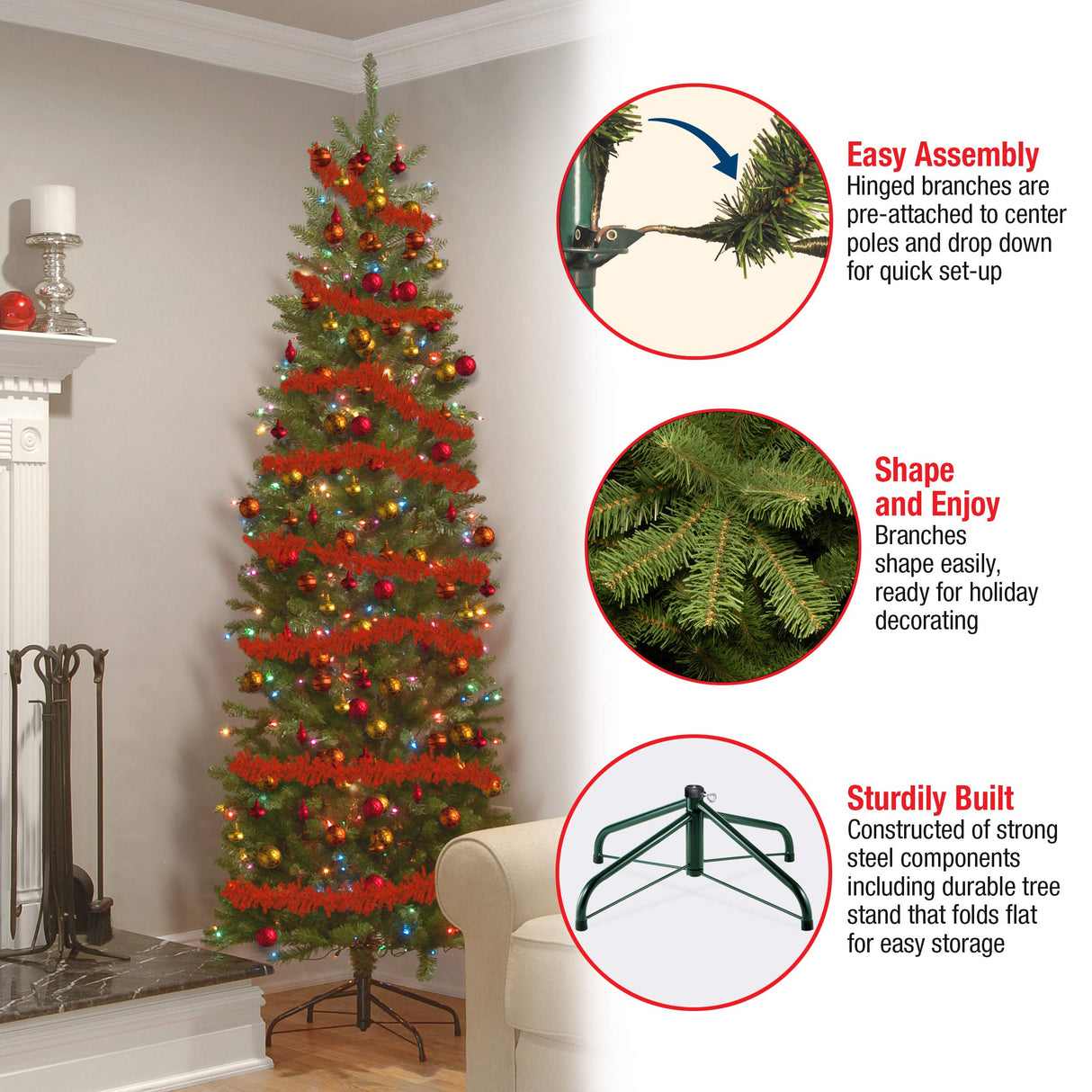 National Tree Company Artificial Pre-Lit Slim Christmas Tree, Green, Kingswood Fir, Multicolor Lights, Includes Stand, 6.5 Feet National Tree Company