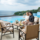 YITAHOME 4-Piece Patio Wicker Furniture Set with Wood Armrest, All Weather Rattan Conversation Furniture Sets for Backyard, Balcony, Deck w/Soft Cushions and Plastic Wood Table (Light Brown+Beige) YITAHOME