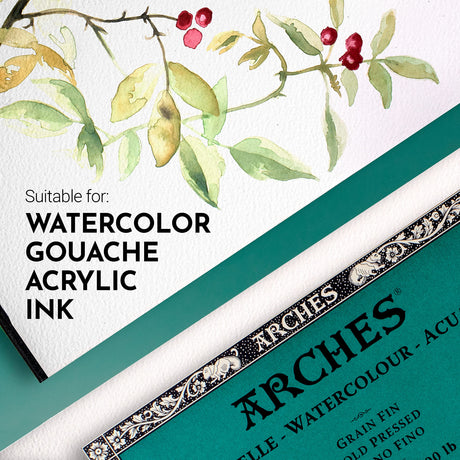 Arches Watercolor Block 9x12-inch Natural White 100% Cotton Watercolor Paper - 10 Sheets of Arches 300 lb Watercolor Paper Cold Press - Watercolor Paper Block for Gouache Ink Acrylic and More Arches