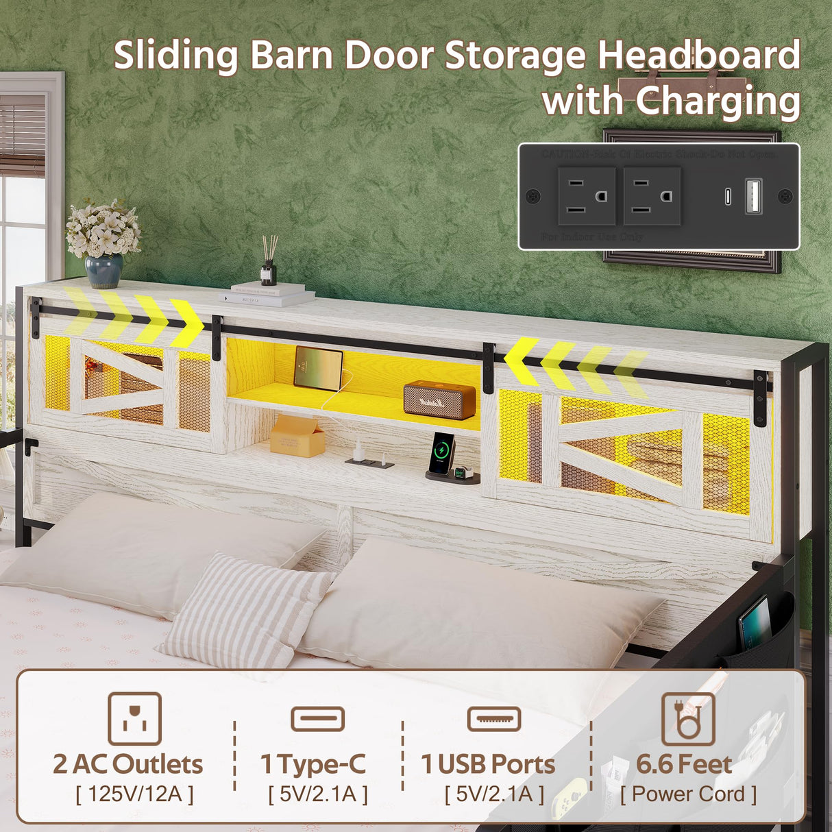Dnxao Daybed with Trundle,Farmhouse Twin Bed Frame with 2-Tier Storage Shelves,LED Lights and Charging Station,Twin Sofa Daybed for Living Room,Bedroom and Guest Room,White Dnxao