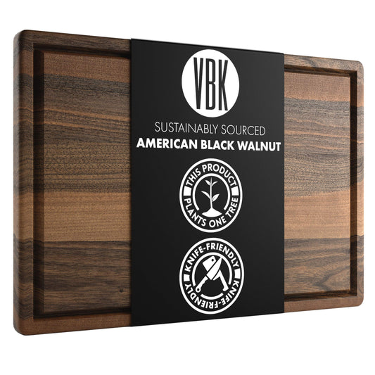 Made in USA Black Walnut Wood Cutting Board by Virginia Boys Kitchens - Butcher Block Wooden Carving Board with Juice Well made from Sustainable - WoodArtSupply