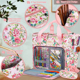 Coopay Large Crochet Bag Knitting Bags and Totes Organizer, Traveling Crochet Bags Yarn Bag for Carrying Crochet Hooks, Knitting Kit, Skein Yarn Wool, Project, Knitting & Crochet Supplies, Pink Flower Coopay