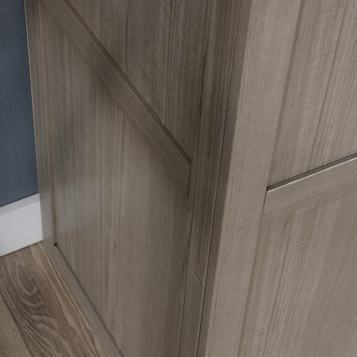 Sauder Select Multipurpose Bedroom Armoire Wardrobe Closet Pantry Storage Cabinet with Storage Drawers and Hanging Rail, in Silver Sycamore Sauder