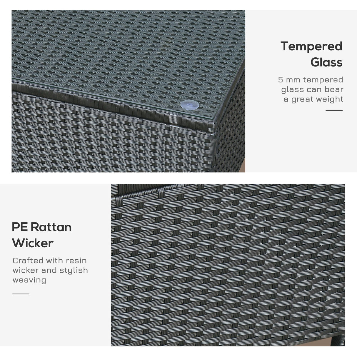 Outsunny Patio Furniture, Wicker Coffee Table, Hand-Woven PE Rattan Side Table with a Tempered Glass Top, 33.5" x 19.75", Black Outsunny