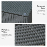 Outsunny Patio Furniture, Wicker Coffee Table, Hand-Woven PE Rattan Side Table with a Tempered Glass Top, 33.5" x 19.75", Black Outsunny