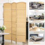 HOMCOM 3 Panel Room Divider, 6' Tall Folding Privacy Screen, Hand-Woven Freestanding Wall Partition for Home Office, Bedroom, Nature Wood HOMCOM