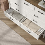 BAZELOR Farmhouse 9 Drawers Dresser for Bedroom, 37 Inch Tall Wood Rustic Wide Chest with Natural Texture, Large Dressers for Bedroom, Hallway, Entryway, Antique White BAZELOR
