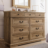 LINSY HOME 9 Drawers Dresser for Bedroom, Wood Bedroom Dresser Farmhouse Drawer Chest, 9 Chest of Drawer, Tall Dresser for Closet, Dressers Organizer for Living Room, Closet, Hallway, Rustic Oak LINSY HOME