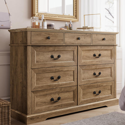 LINSY HOME 9 Drawers Dresser for Bedroom, Wood Bedroom Dresser Farmhouse Drawer Chest, 9 Chest of Drawer, Tall Dresser for Closet, Dressers Organizer for Living Room, Closet, Hallway, Rustic  - WoodArtSupply