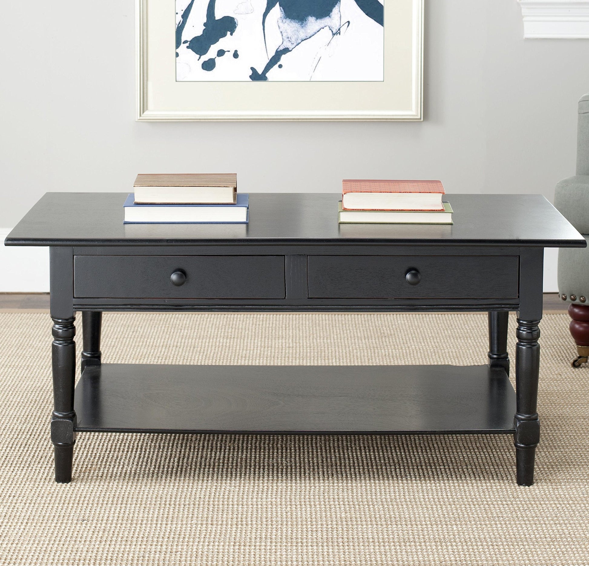 Safavieh American Homes Collection Boris Distressed Black Coffee Table - WoodArtSupply