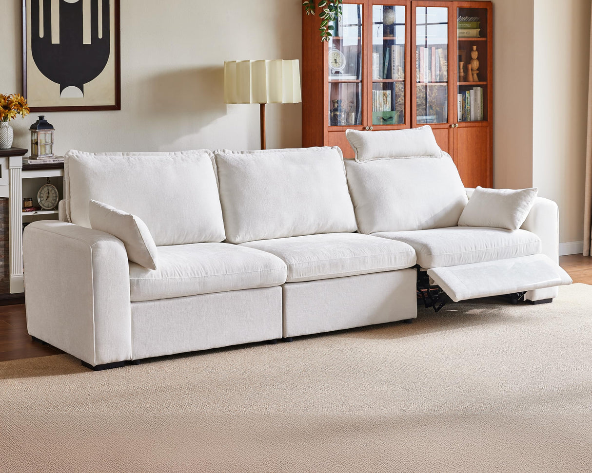 Bedeep 124.8'' Oversized Power Recliner Sofa with Headrest, Extra Wide Deep Modular Cloud Sectional Reclining Couch Wall Hugger, Convertible 3-Seater for RV Home Theater Living Room, Chenille, White Bedeep