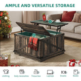 YITAHOME Farmhouse Lift Top Coffee Table, Square Wood Center Table with Large Hidden Storage Compartment for Living Room, Rustic Cocktail Table with Lift Top for Home Office,Dark Rustic Oak YITAHOME