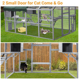 GarveeLife Large 3-Tier Outdoor Cat House, Small Animal Enclosure with 2 Lockable Cat Doors and a Walk in Door, Large Catio with Half Waterproof Cover, Portable Kitty House with Resting Boxes GarveeLife