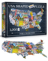 USA License Plate Map 1000 Piece Jigsaw Puzzle in the Shape of the US - 31 inches long - Cool Wall Art TDC Games