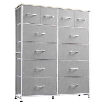 WLIVE Tall Dresser for Bedroom with 12 Drawers, Dressers & Chests of Drawers, Fabric Dresser for Bedroom, Closet, Fabric Storage Dresser with Storage Drawers, Wood Top, Light Grey - WoodArtSupply