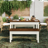 LITTLE TREE Dining Table Set for 4, Small Space Saving Farmhouse Kitchen Chairs, Compact 3-Piece Kitchen and Dining Room Furniture with 2 Wood Benches LITTLE TREE