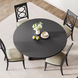 GarveeHome 47-Inch Round Large Dining Table Set for 4 to 6, Farmhouse Dinner Table with Wooden Top and Legs for Home Dining Room or Living Room - Black(No Chairs) GarveeHome