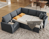 Jocisland Sofa Bed, 85 Inch Sleeper Sofa with Pull Out Bed & Storage Seat, Oversized L Shape Sectional Sofa for Living Room Apartment, Grey Linen Reversible Couch Jocisland