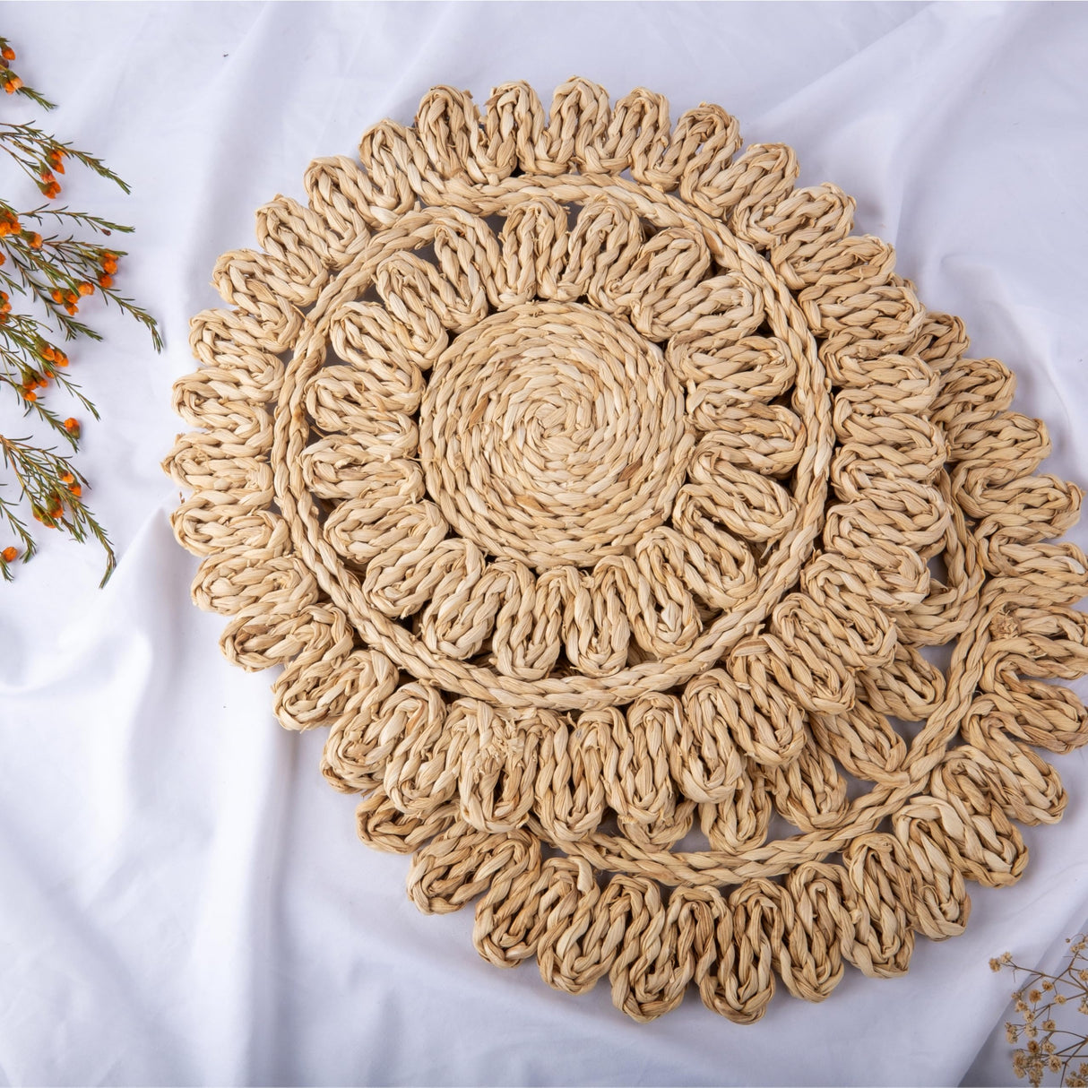 13.8" Corn Husk Woven Round Placemats Set of 6 - Wicker Boho Farmhouse Placemats - Rattan Table Mats for Dining Table, Wedding, Home DAI VU CRAFTS