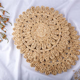13.8" Corn Husk Woven Round Placemats Set of 6 - Wicker Boho Farmhouse Placemats - Rattan Table Mats for Dining Table, Wedding, Home DAI VU CRAFTS