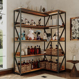 5 Tier Bookshelves with LED Plant Grow Lights, Convertible Corner Bookshelf with Baffles, 70" Tall Industrial Bookcase, Display Shelf, Wood Shelves with Metal Frame for Living Room Bedroom Home Office CHIESMA