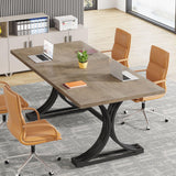 Tribesigns 5FT Conference Table for 4 to 6, 63" W x 31.5" D Modern Meeting Table with Trestle Legs, Grey and Black Business Seminar Tables for Home Office (Grey+Black) Tribesigns
