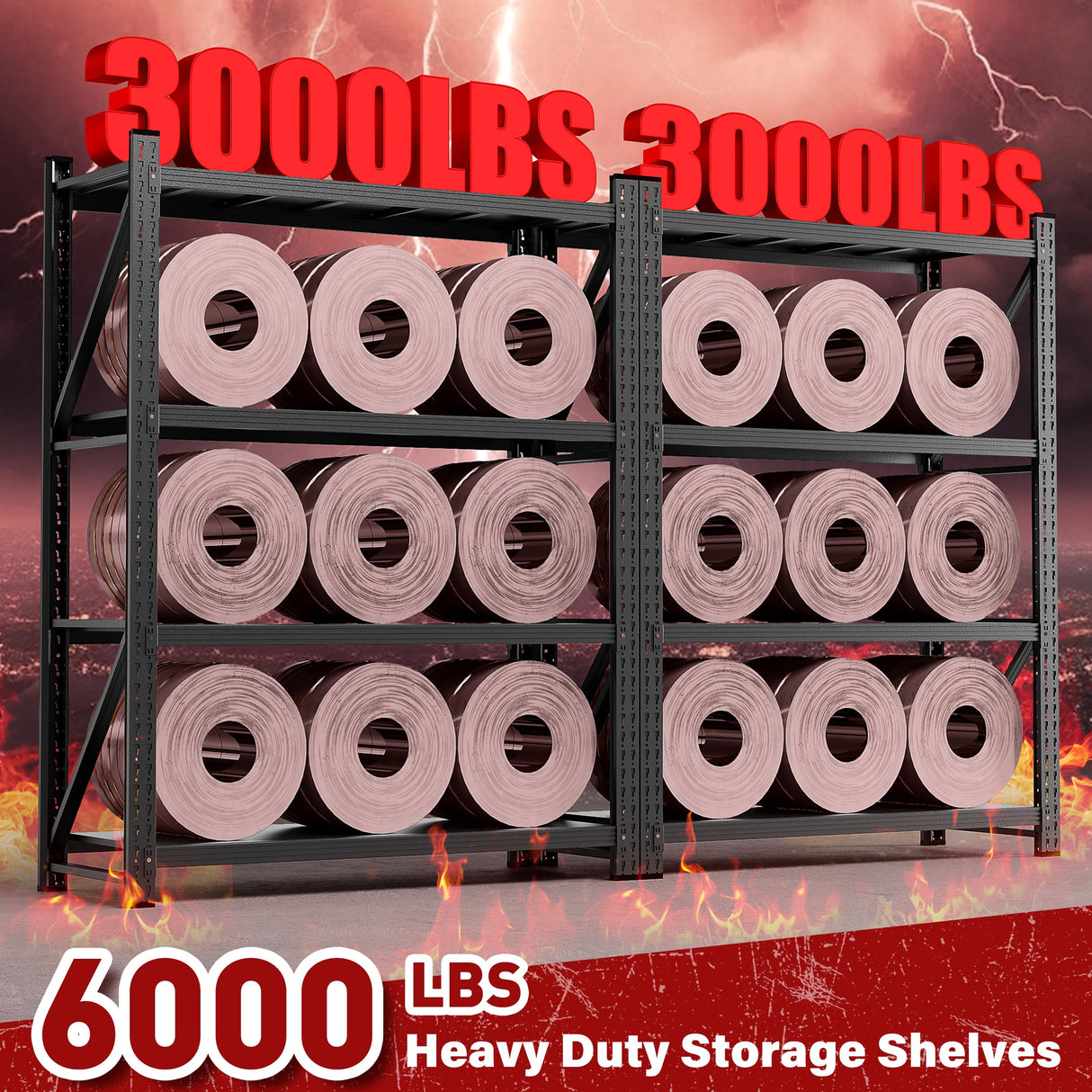 Set of 2 48" Wide Heavy Duty Garage Shelving Units,3000LBS 24 Deep Storage Shelves,Metal Garage Shelves,Large Storage Rack,Steel Shelf,Industrial Shelving for Shop,Warehouse,48" W x 24" D x 70" H SISESOL