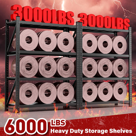 Set of 2 48" Wide Heavy Duty Garage Shelving Units,3000LBS 24 Deep Storage Shelves,Metal Garage Shelves,Large Storage Rack,Steel Shelf,Industrial Shelving for Shop,Warehouse,48" W x 24" D x 70" H SISESOL