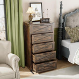 Maupvit 5 Drawers Dresser for Bedroom，Farmhouse Tall Wooden Dresser & Chests of Drawers，Large Storage Organizer for Closet, Hallway, Entryway，Living Room (Brown) Maupvit