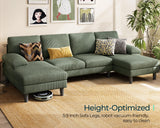 LINSY HOME U Sectional Couch, 111'' W Corduroy Sofa with Sleepable Armrests, 4 Seat Couch with Double Chaises, Deep Sofa for Living Room, Army Green LINSY HOME