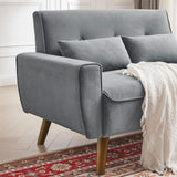 Portaforta 48" Small Loveseat Sofa, Mid Century Modern Love Seat Couch, 2 Seat Tufted Couches with Throw Pillows for Living Room, Apartment, Bedroom and Small Spaces, Light Grey Portaforta