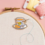 Caterpillar Cross Stitch Needle Minder - Teacup for Cross Stitch, Sewing, Embroidery and Needlework Accessories, Enamel and Magnetic Caterpillar Cross Stitch