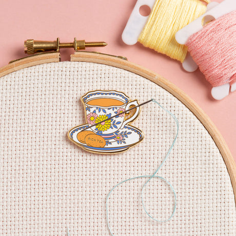 Caterpillar Cross Stitch Needle Minder - Teacup for Cross Stitch, Sewing, Embroidery and Needlework Accessories, Enamel and Magnetic Caterpillar Cross Stitch