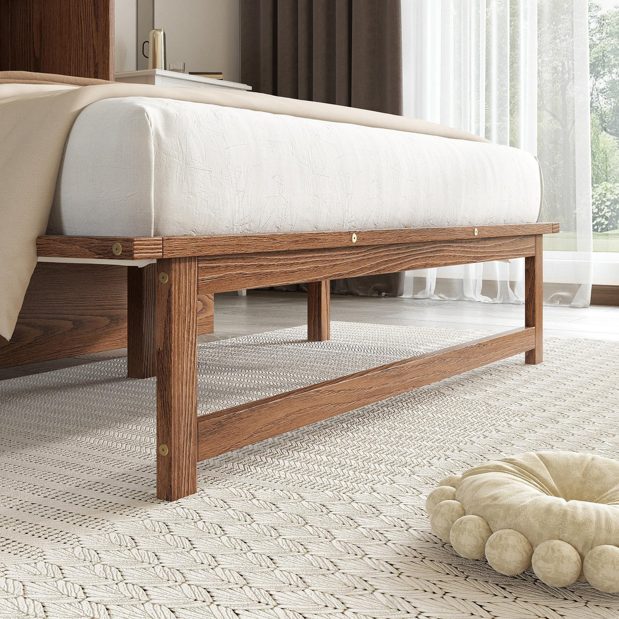 jurmiture Full Size Murphy Bed with USB Port and Removable Shelves on Each Side, Solid Pine Murphy Cabinet Bed for Home Office, Guest Room, Walnut jurmiture