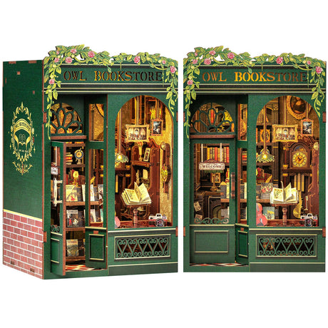 Cutefun Book Nook Kit - DIY Miniature House Kit for Bookshelf Decor, Book Nook Kits for Adults & Beginners, 3D Wooden Puzzle Dollhouse, Ideal Gift for Family and Friends (OWL Bookstore) Cutefun