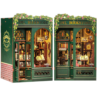 Cutefun Book Nook Kit - DIY Miniature House Kit for Bookshelf Decor, Book Nook Kits for Adults & Beginners, 3D Wooden Puzzle Dollhouse, Ideal Gift for Family and Friends (OWL Bookstore)