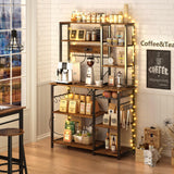 SUPERJARE Rustic Brown 6-Tier Bakers Rack with Power Outlets and Storage Hooks SUPERJARE