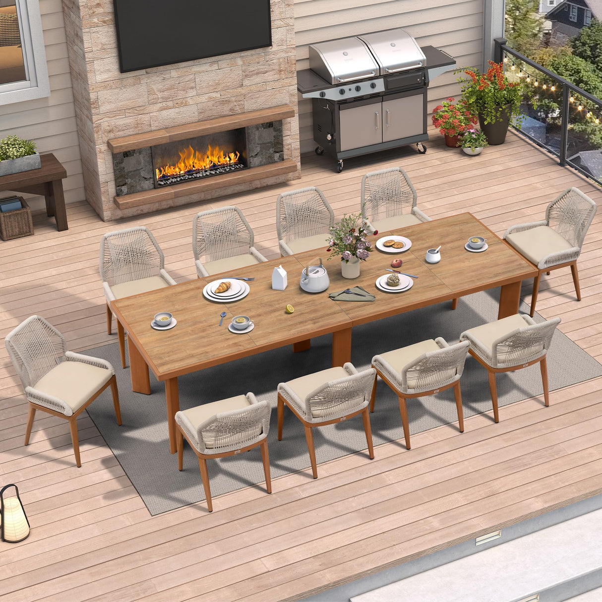 PURPLE LEAF 11 Pieces Patio Dining Set Aluminum Modern Rectangular Table and Wicker Chairs with Cushions for Kitchen Porch Garden Outdoor Furniture Sets PURPLE LEAF