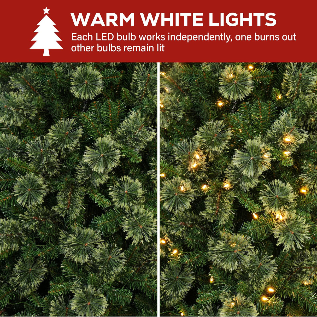 Hykolity 6 ft Prelit Christmas Tree, Artificial Christmas Pine Tree with 350 Warm White LED Lights, 1016 PVC Branch Tips & Needles, Metal Stand and Hinged Branches hykolity