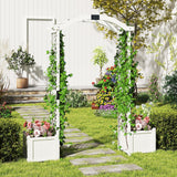 Happygrill Garden Arbor with Planter Boxes, Outdoor Wedding Arch with Trellis for Climbing Plants Vine Vegetables Herbs, Wooden Arbor Archway for Ceremony, Party (White) HAPPYGRILL