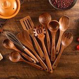 Wooden Spoons for Cooking, 10 Pcs Wooden Utensils for Cooking, NAYAHOSE Natural Teak Wood Spoons, Non-Stick Comfort Grip Kitchen Utensils Set NAYAHOSE