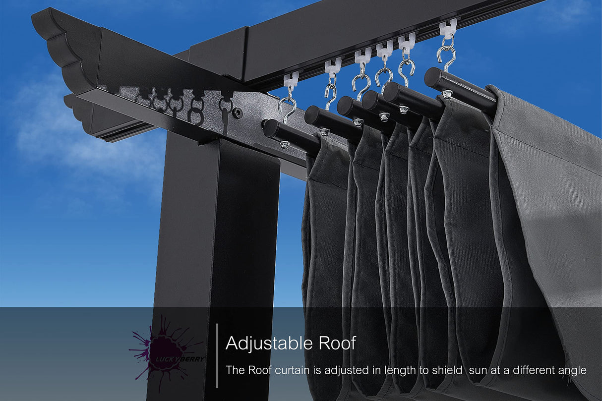 Luckyberry 10' X 13' Outdoor Retractable Pergola with Sun Shade Canopy Patio Metal Shelter for Garden Porch Beach Pavilion Grill Gazebo Modern Yard Grape Trellis Pergola, Grey LUCKYBERRY